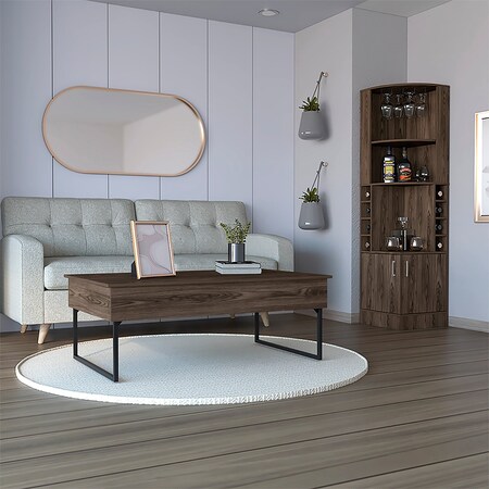 Tuhome Palermo 2 Piece Living Room Set, Bar Cabinet, Coffee Table, Dark Walnut CLIV50